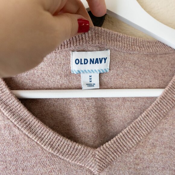 Old Navy Mens Medium V Neck Cotton Sweater Tan Neutral Casual Pullover - Picture 2 of 9